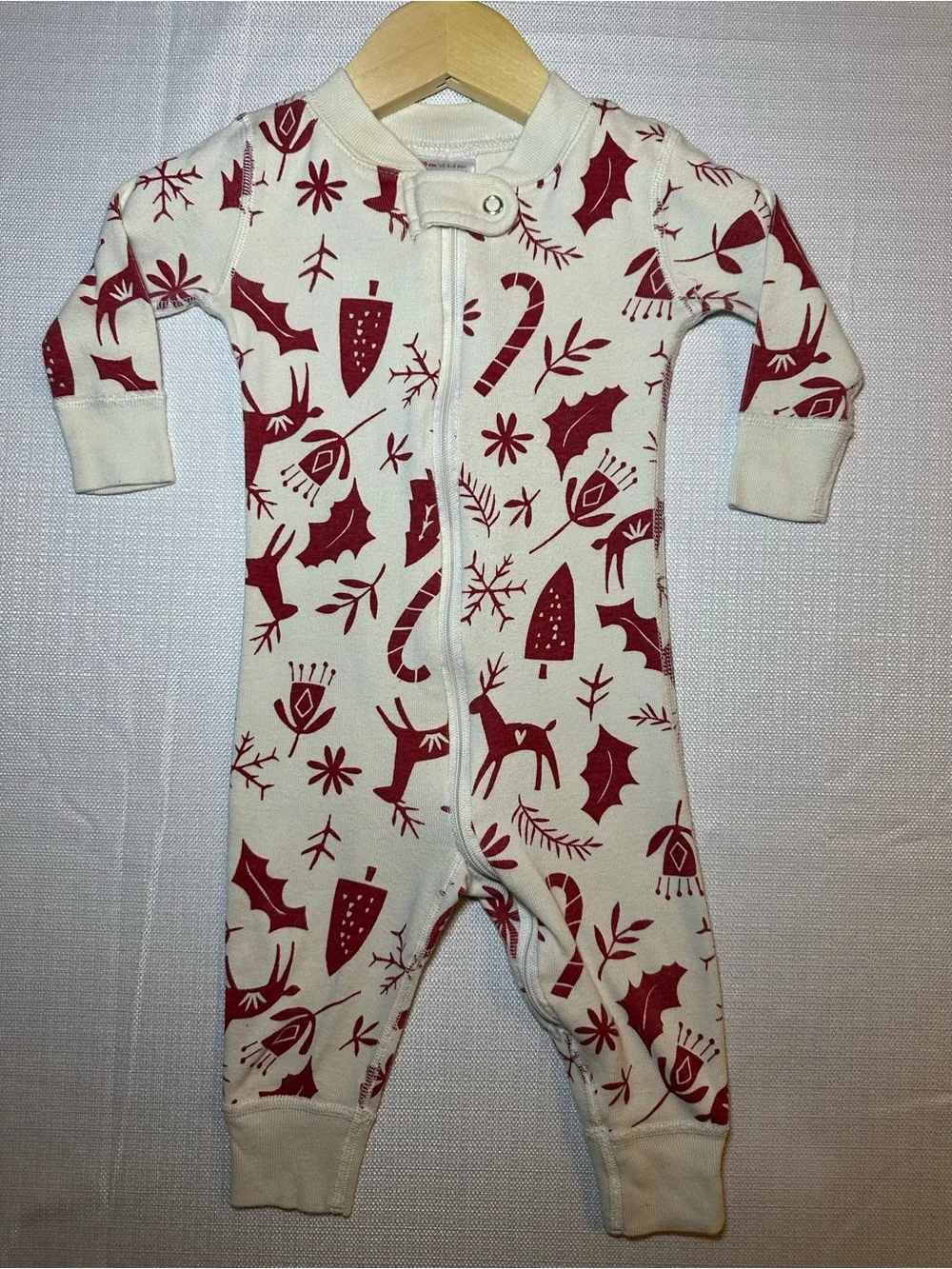 Hanna Andersson Organic Cotton Holiday Reindeer Print Zip Sleeper 3-6 Months
